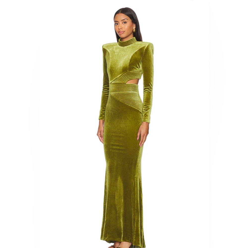 ZHIVAGO velour velvet gown in metallic green